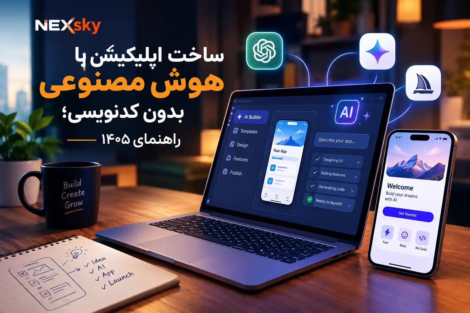 ساخت اپلیکیشن با هوش مصنوعی بدون کدنویسی؛ راهنمای ۱۴۰۵