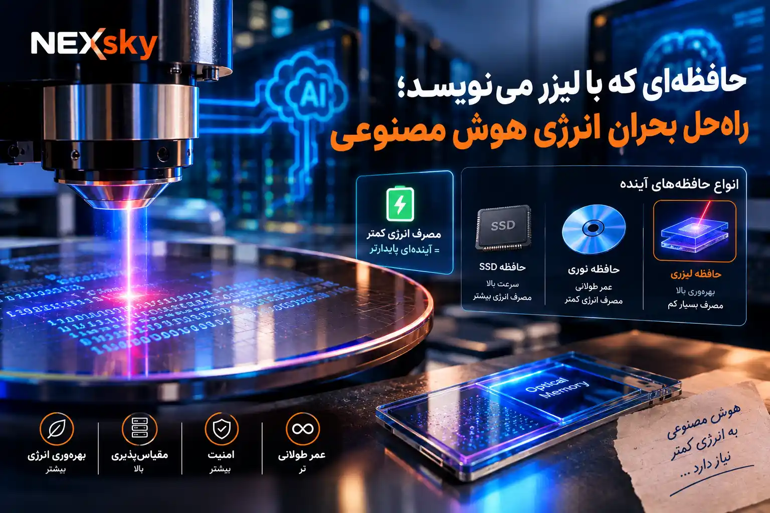 حافظه‌ای که با لیزر می‌نویسد؛ راه‌حل بحران انرژی هوش مصنوعی