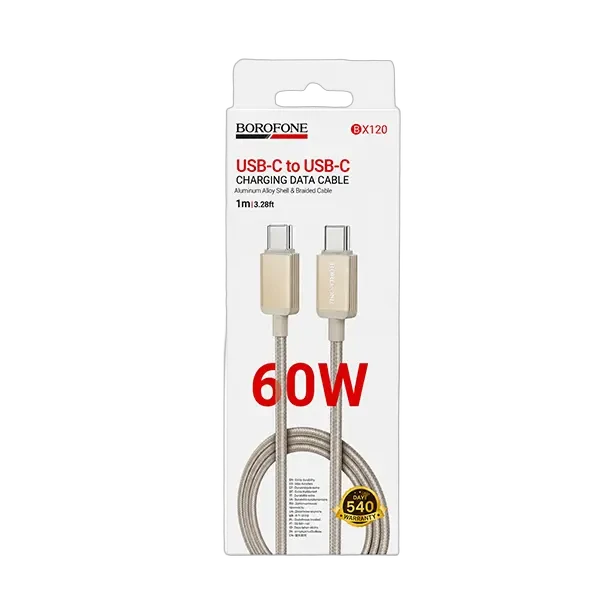 کابل بروفون مدل BX120 تایپ‌سی به تایپ‌سی ۶۰ وات ۱ متری
