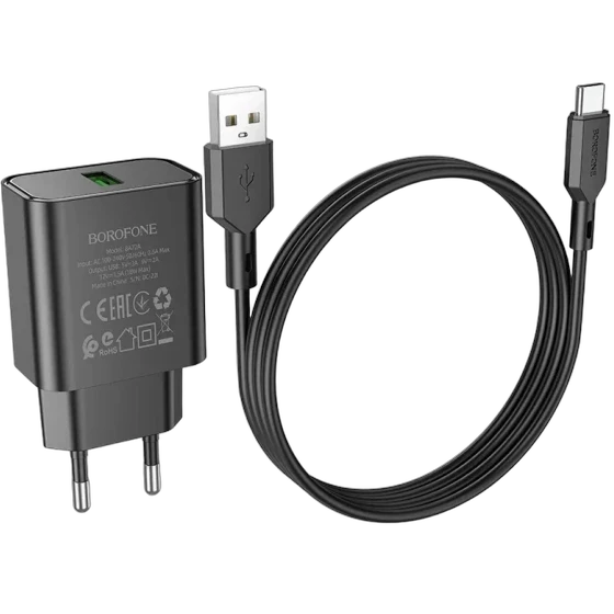 شارژر دیواری بروفون مدل BAS72A تایپ‌سی با پشتیبانی از QC3.0